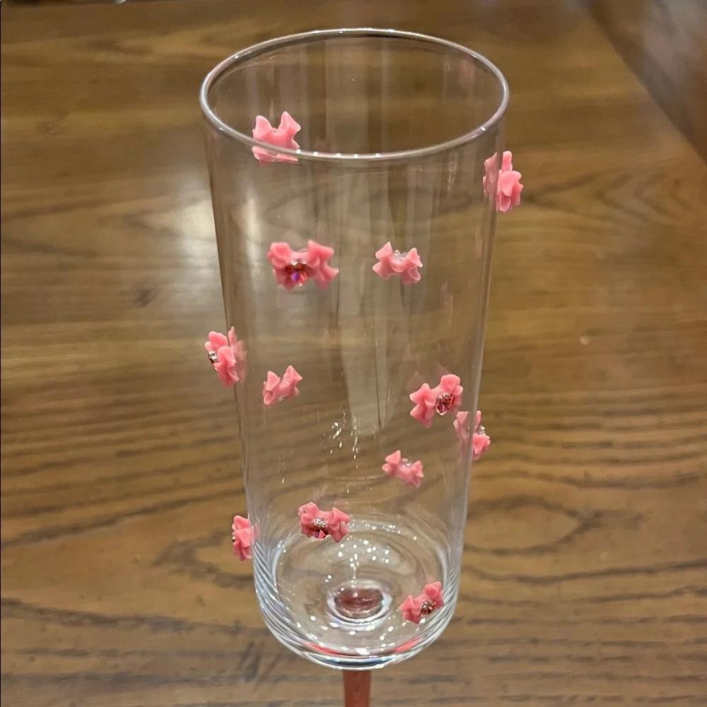 Pink Champagne Bow Flutes with Heart Gems, set of‎ 2